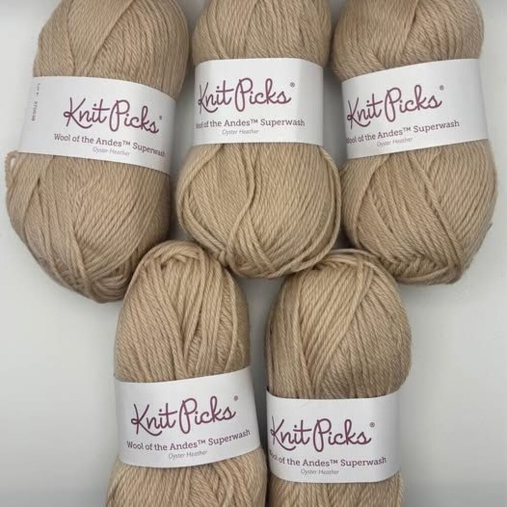 Knit Picks Wool of the Andes Superwash Yarn, Oyster Heather, 5 Skeins - #364